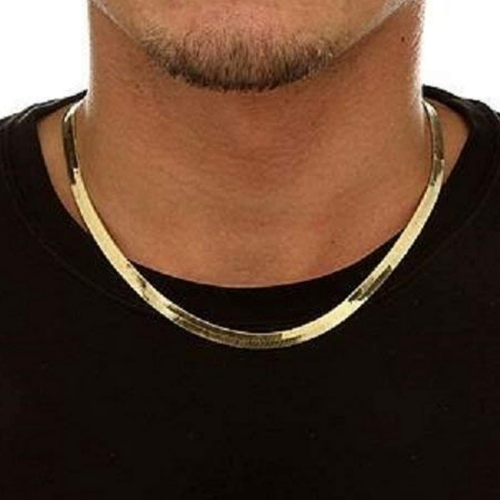 14K Gold Plated Flat Herringbone Chain Nec… - Picture 1 of 3